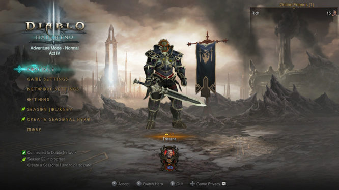 Diablo III Nintendo Switch Main Menu