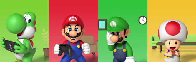 Nintendo characters playing Nintendo Switch Online