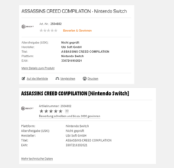 Assassin's Creed Nintendo Switch retail listings