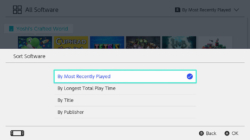 Nintendo Switch Software Sorting Options