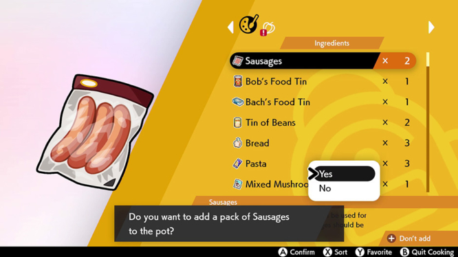 Cooking Curry Menu in Pokemon Sword and Shield