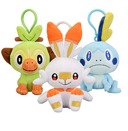 Grookey, Scorbunny, and Sobble Keychain Plush