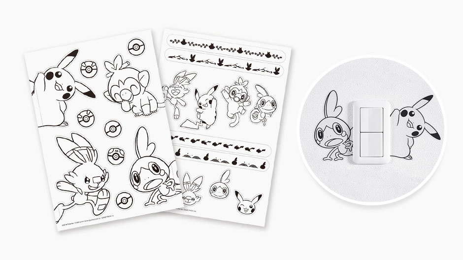 Pokemon Sword and Shield decal wall decorations featuring starters