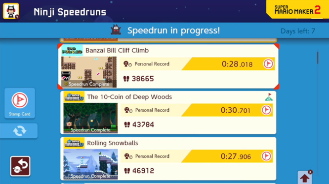 Ninji Speedruns Menu Super Mario Maker 2